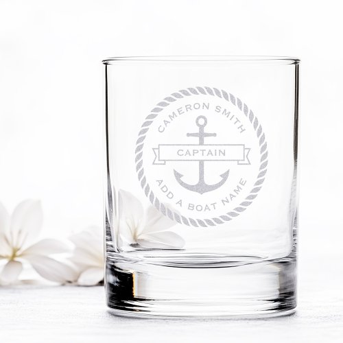 Custom captain and boat name anchor rope border rocks glass