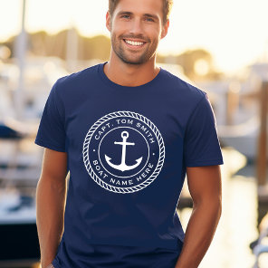 Custom captain and boat name anchor rope border T-Shirt