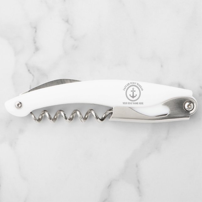 Custom captain and boat name anchor waiter's corkscrew (Back)