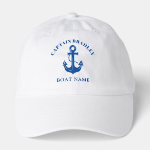 Custom Captain Boat Name Anchor Graphic White Blue Hat