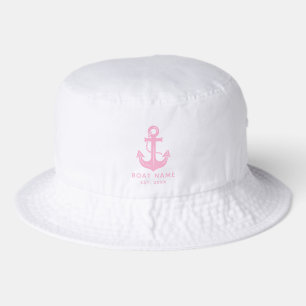 Custom Captain Boat Name Anchor Graphic White Pink Bucket Hat
