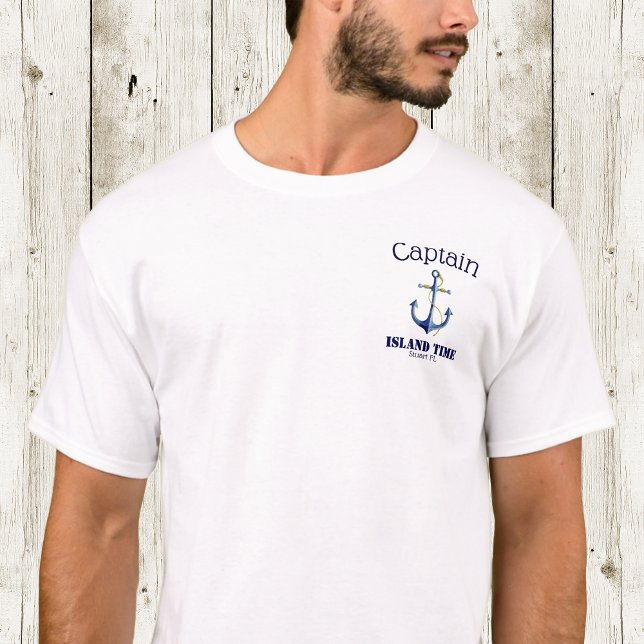 Custom Captain, Boat Name and Home Port Anchor T-Shirt (Boat Name and Home Port Captain T-Shirt 👕)