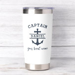 Custom Captain Boat Name Nautical Anchor Insulated Tumbler<br><div class="desc">Sail in style with our Custom Captain Boat Nautical Anchor Thermal Wine Tumbler. Perfect for boating enthusiasts, this tumbler features a sleek nautical design with an anchor motif and customizable captain or boat name. Crafted from high-quality, insulated materials, it keeps beverages at the ideal temperature while withstanding the demands of...</div>