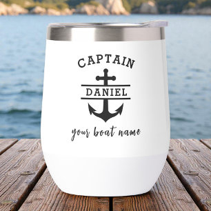 Custom Captain Boat Name Nautical Anchor Thermal Wine Tumbler