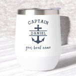Custom Captain Boat Name Nautical Anchor Thermal Wine Tumbler<br><div class="desc">Sail in style with our Custom Captain Boat Nautical Anchor Thermal Wine Tumbler. Perfect for boating enthusiasts, this tumbler features a sleek nautical design with an anchor motif and customizable captain or boat name. Crafted from high-quality, insulated materials, it keeps beverages at the ideal temperature while withstanding the demands of...</div>
