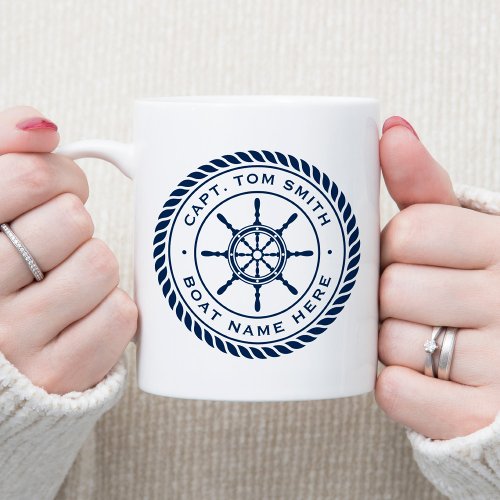 Custom captain boat name nautical ships wheel coffee mug