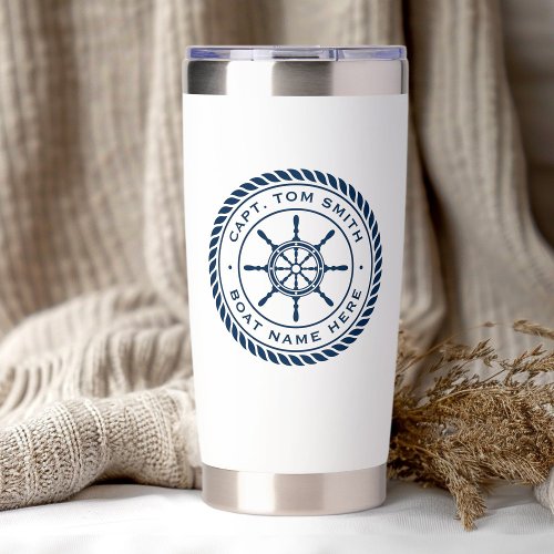 Custom captain boat name nautical ships wheel insulated tumbler