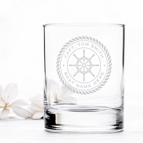 Custom captain boat name nautical ships wheel rocks glass