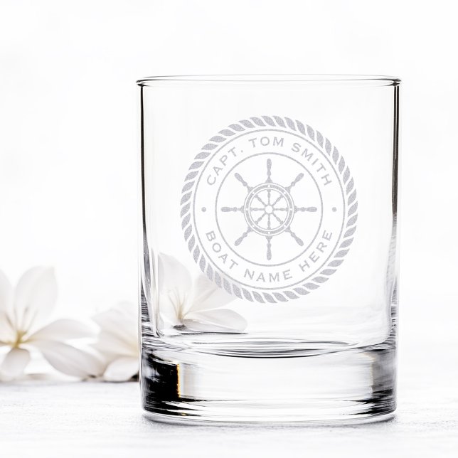 Custom captain boat name nautical ship's wheel rocks glass (Custom captain boat name nautical ship's wheel rocks glass)