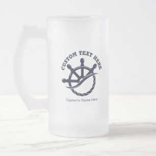 Custom Captain Boat Nautical Gift Frosted Glass Beer Mug