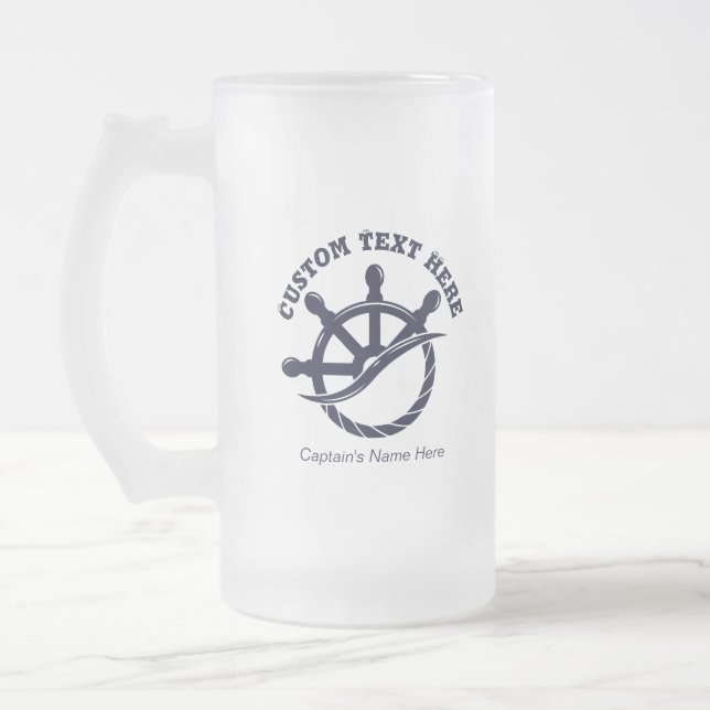 Custom Captain Boat Nautical Gift Frosted Glass Beer Mug (Left)