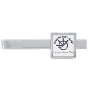Custom Captain Boat Nautical Gift Silver Finish Tie Bar
