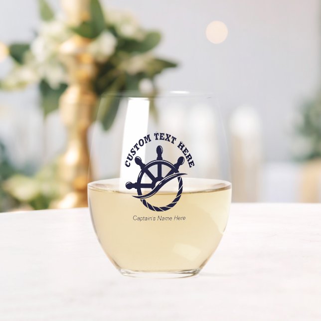 Custom Captain Boat Nautical Gift Stemless Wine Glass (Insitu (Wedding))
