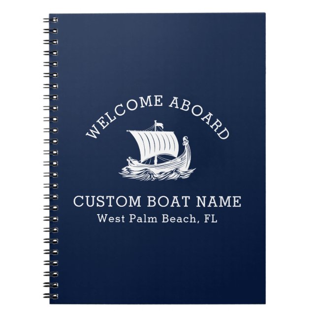 Custom Captain Boat Nautical Ship logo Navy Notebook (Front)