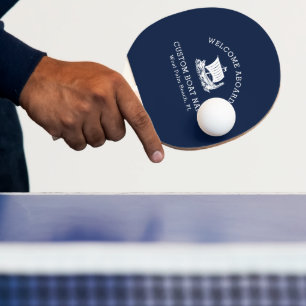 Custom Captain Boat Nautical Ship logo Navy Ping Pong Paddle