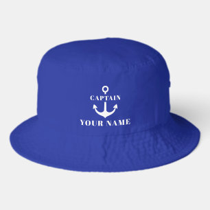Custom Captain Name Anchor Blue Bucket Hat