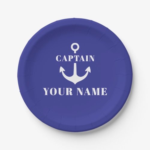Custom Captain Name Anchor Blue Paper Plates