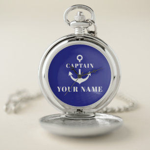 Custom Captain Name Anchor Blue Pocket Watch