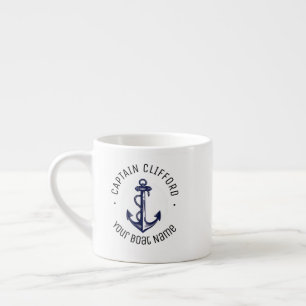 Custom Captain Name Boat Nautical Anchor Navy Espresso Cup