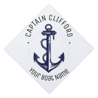 Custom Captain Name Boat Nautical Anchor Navy Graduation Cap Topper