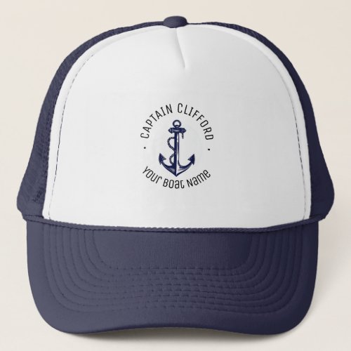 Custom Captain Name Boat Nautical Anchor Navy  Trucker Hat