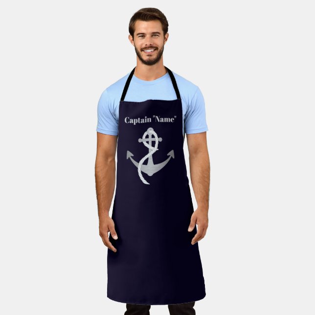 Custom Captain Name with Silver Anchor Sailor Boat Apron (Worn)