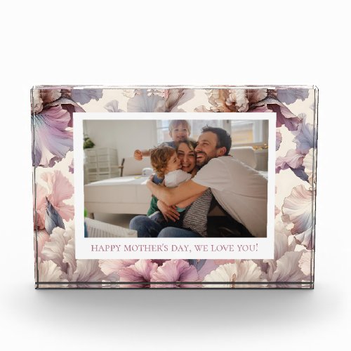 Custom Caption Blush Pink Floral Family  Photo Block