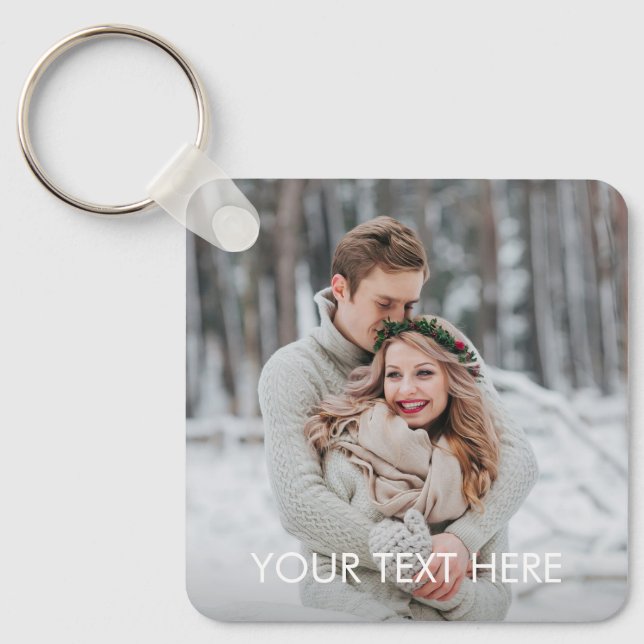 Custom Caption Personalized Photo Keychain (Front)