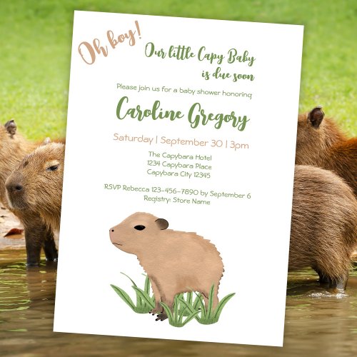 Custom Capy Baby Boy Capybara Pun Baby Shower Invitation