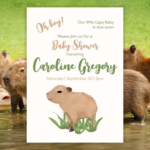 Custom Capy Baby Oh Boy Capybara Baby Shower Invitation