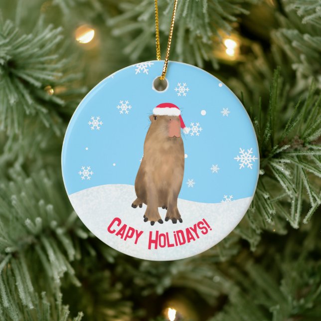 Custom Capy Holidays Funny Cute Capybara Pun Ceramic Ornament (Tree)