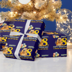 Custom Capybara HAPPY CAPYBRUH DAY 8th Birthday Wrapping Paper