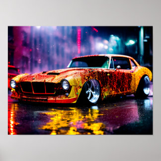 Custom car colorful collage poster