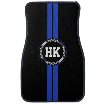 Custom Car Floor Mats Blue Stripe Checkered Gift by inkbrook at Zazzle