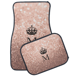 Custom Car Floor Mats - Crown Rose Gold Glitter