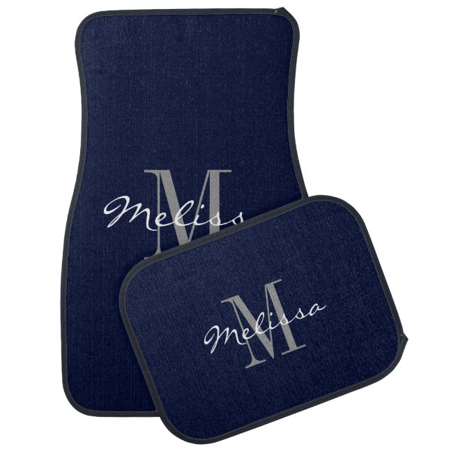 Custom Car Floor Mats - Initial Script Navy Blue (Set)