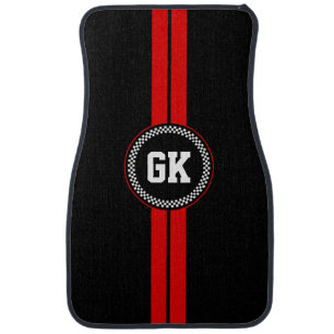 Custom Car Floor Mats Red Stripe Checkered Gift