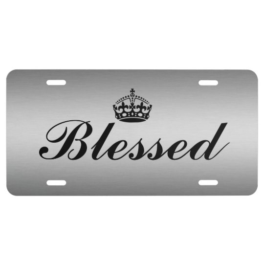Custom Car License Plate Crown Blessed Silver