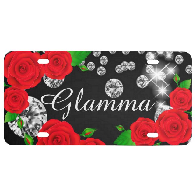 Custom Car License Plate - Glamma Rose Diamonds (Front)