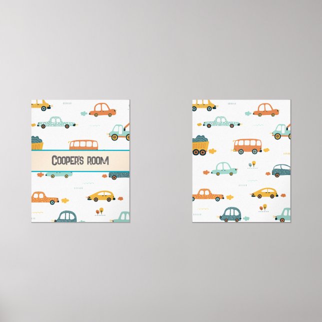 Custom car name pastel blue and orange  wall art sets (Front)