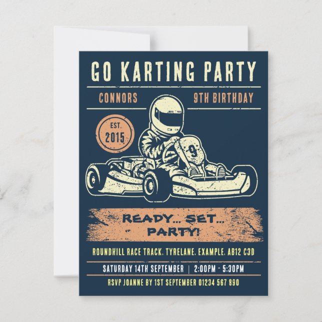 Custom Car Number Go Karting Party Invitation (Front)
