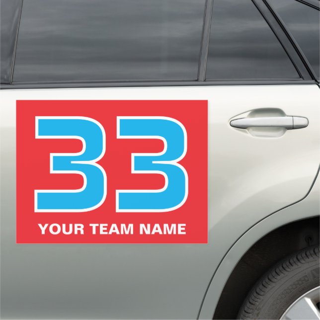 Custom car rallying number magnets for motorsports (In Situ)