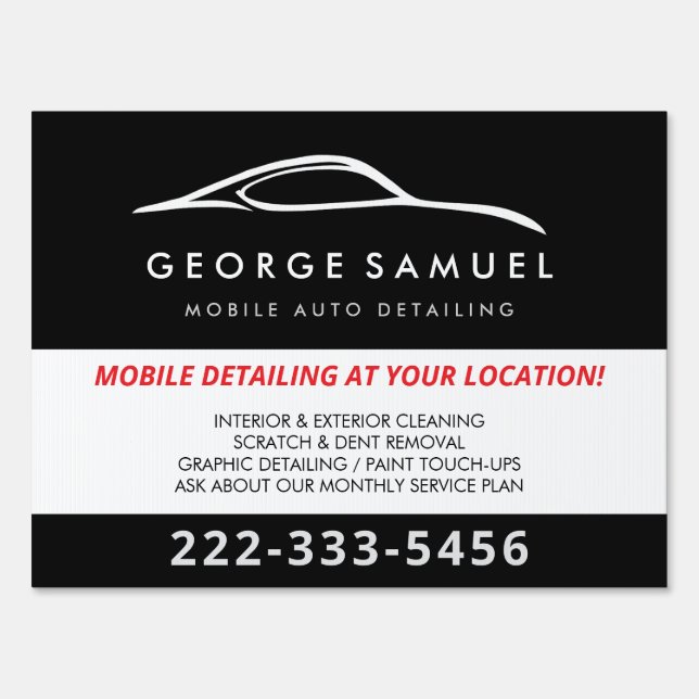 Custom Car Repair & Modern Auto Detailing Yard Sign (Back)