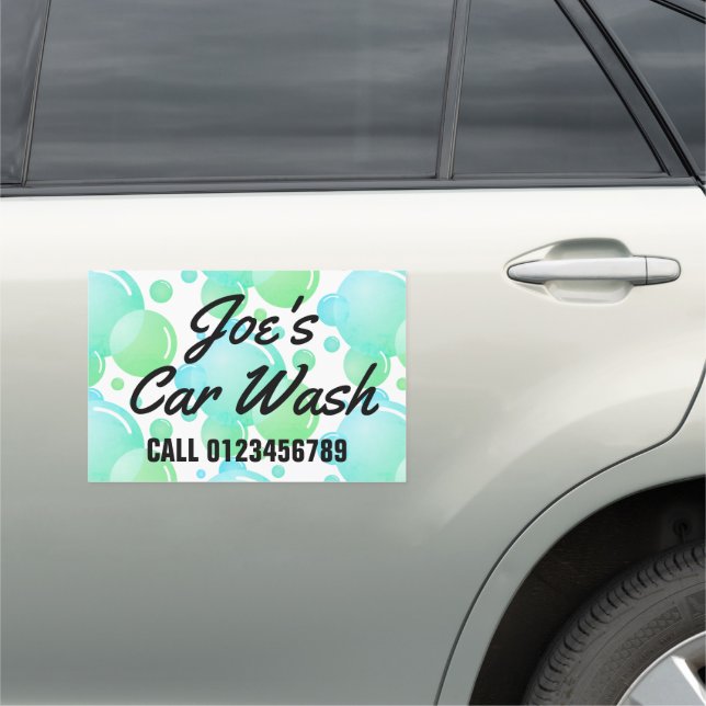 Custom car wash magnet sign with soap bubbles logo (In Situ)