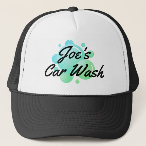 Custom car wash trucker hat with soap bubbles logo