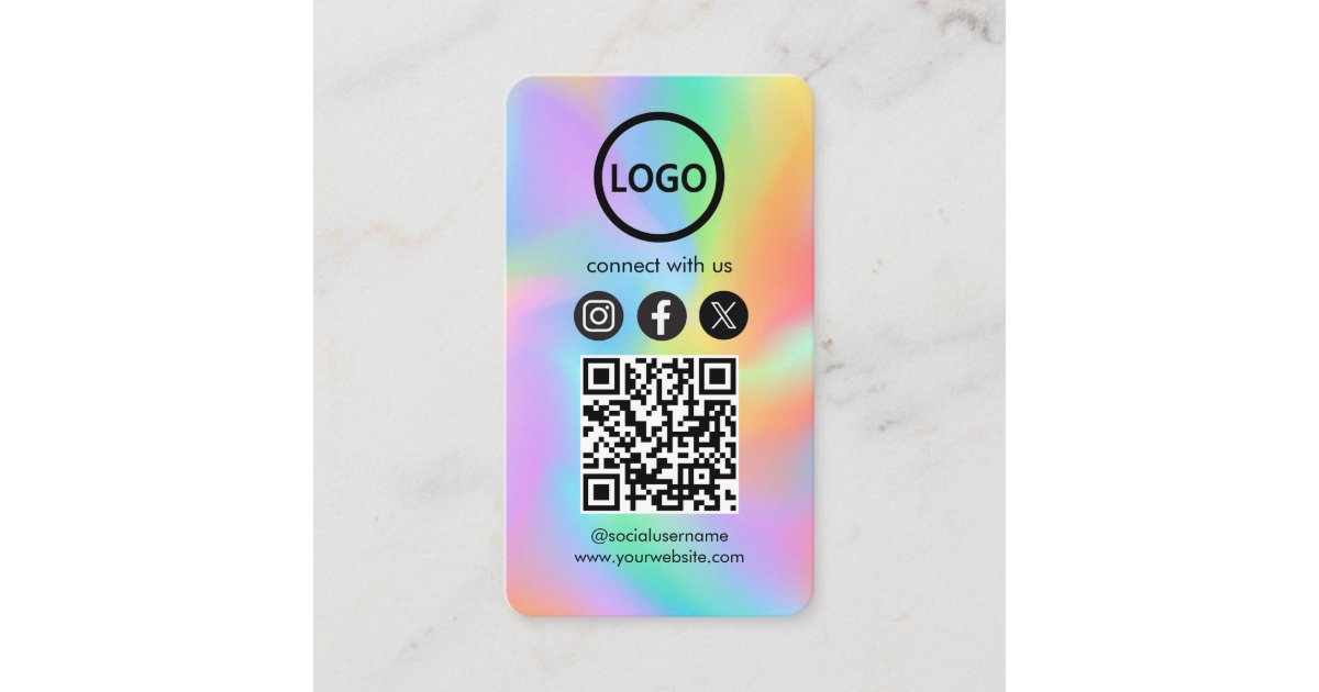 Qr Code Raimbow Custom Card Social Media QR Code Rainbow Hologram | Zazzle