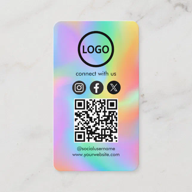 Qr Code Raimbow Custom Card Social Media QR Code Rainbow Hologram | Zazzle