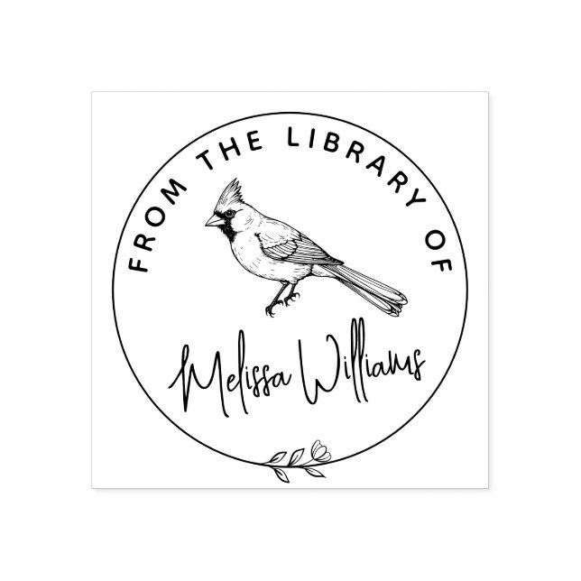 Custom Cardinal Ex Libris From the Library Book Rubber Stamp (Imprint)