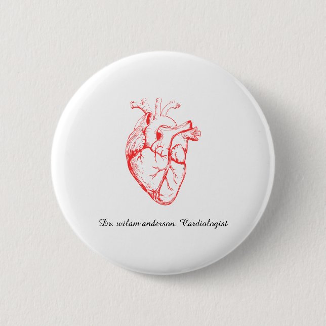 Custom Cardiologist Heart Anatomy Art Button (Front)