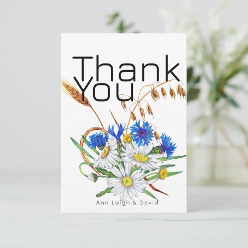 Custom Cards Personalized Blue White YellowFloral Thank You Card